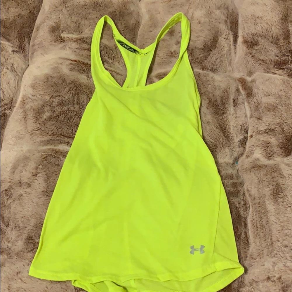 Neon yellow reflective under armor tank top